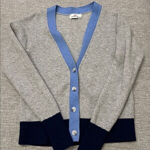 Womens Vineyard Vines Gray and Blue color block button down cardigan size XXS